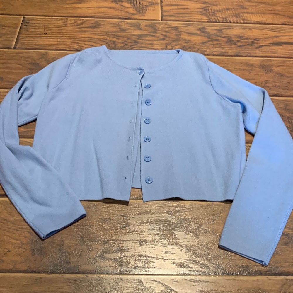 blue button up cardigan